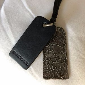 Diesel Leather/Metal Tag Necklace